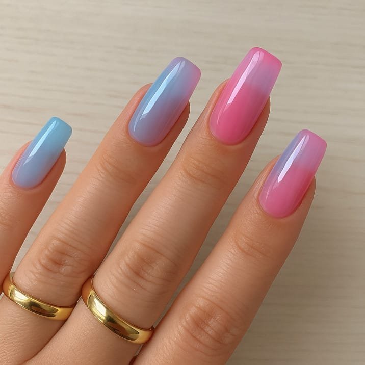 Cool pink blue jelly nails