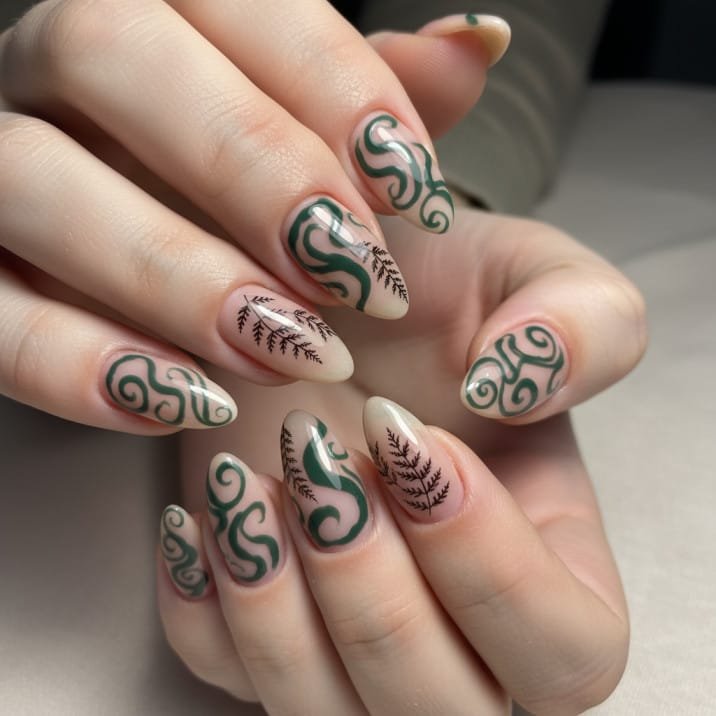 Leaf art nails.