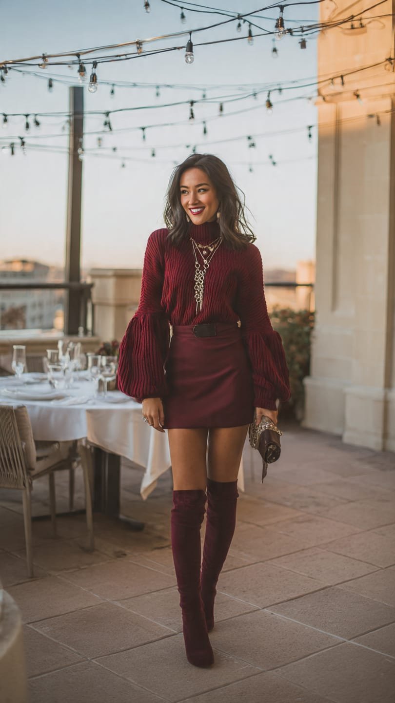 burgundy thanksgiving outfit dinner