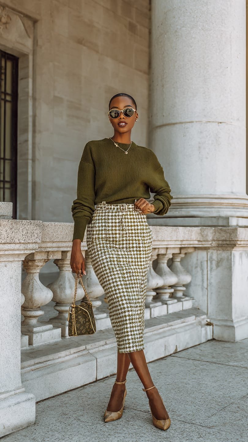 Olive green Thanksgiving outfit dinner for women