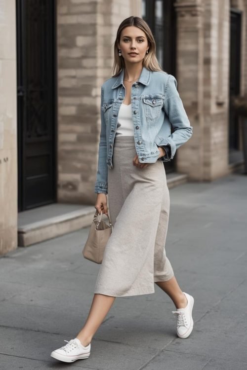 Denim jacket with a sundress