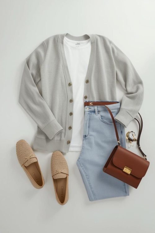 Modern-minimalist-fashion-high-waisted-wide-leg-beige-trousers-with-pleats-and-side-pockets-paired-with-fitted-white-long-sleeve-top-accessorized-with-small-black-handbag-and-pointed-toe-shoes-21