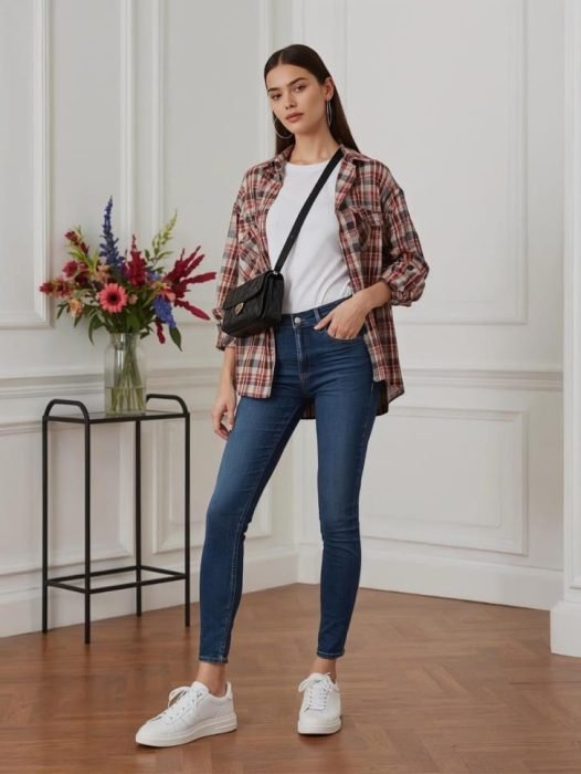 Plaid Shacket Over a Simple Tee