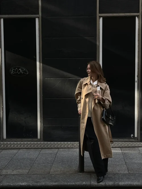 Trench coat with a trousers fall work outfit woman