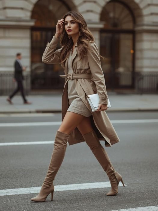 Turtleneck Dress with Knee-High Boots
